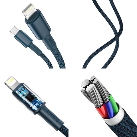 USB кабель Baseus High Density Braided, USB тип-C, Lightning, 100 см, 20 Вт, синий, #CATLGD-03 Превью 1