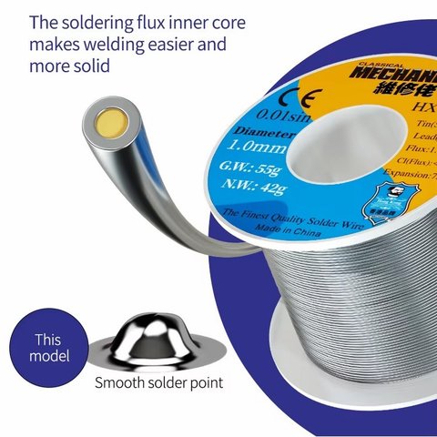 Solder Mechanic HX-T100, (Sn 63% , Pb 37%, flux 1-3%, 0,8 mm, 55 g) Preview 1