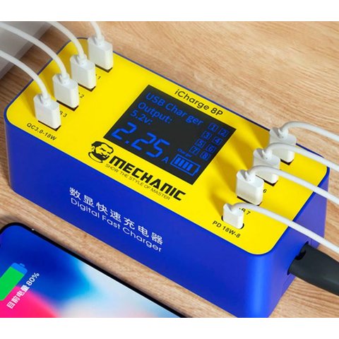 Adaptador de red Mechanic iCharge 8P, 60 W, Quick Charge, Power Delivery (PD), 8 puertos Vista previa  1