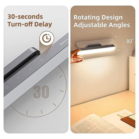 Настольная лампа Baseus Stepless Dimming, 5 Вт, серая, с держателем, магнитная, c кабелем, пластик, Baseus, #DGXC-C0G Превью 3