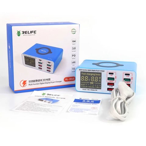 Мережевий зарядний пристрій RELIFE RL-304S, 110 Вт, Quick Charge, Power Delivery (PD), з безпровідною зарядкою, 8 портів Прев'ю 1